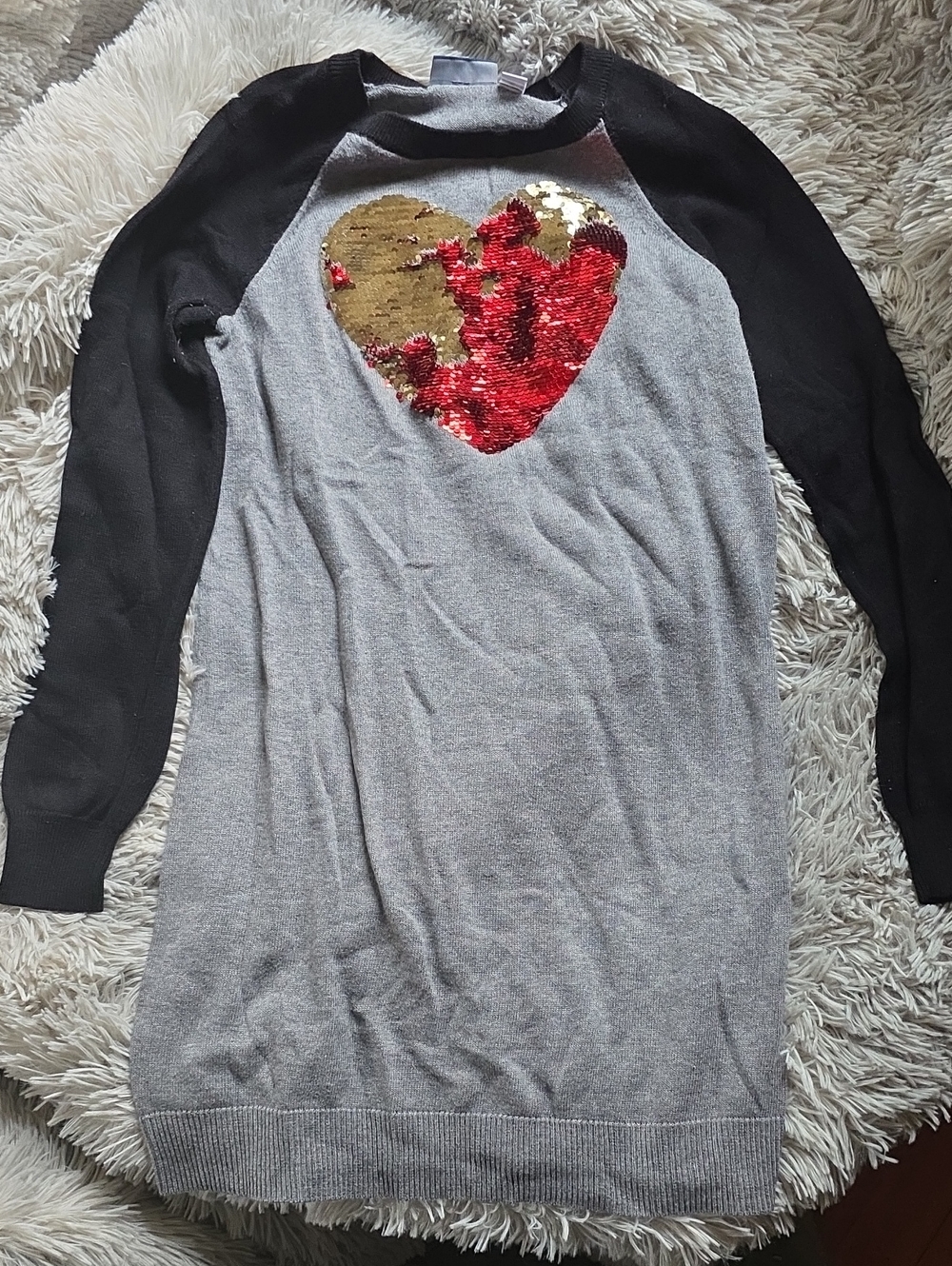 Place Kids' Gray & Black Sequin Heart Pullover Dress